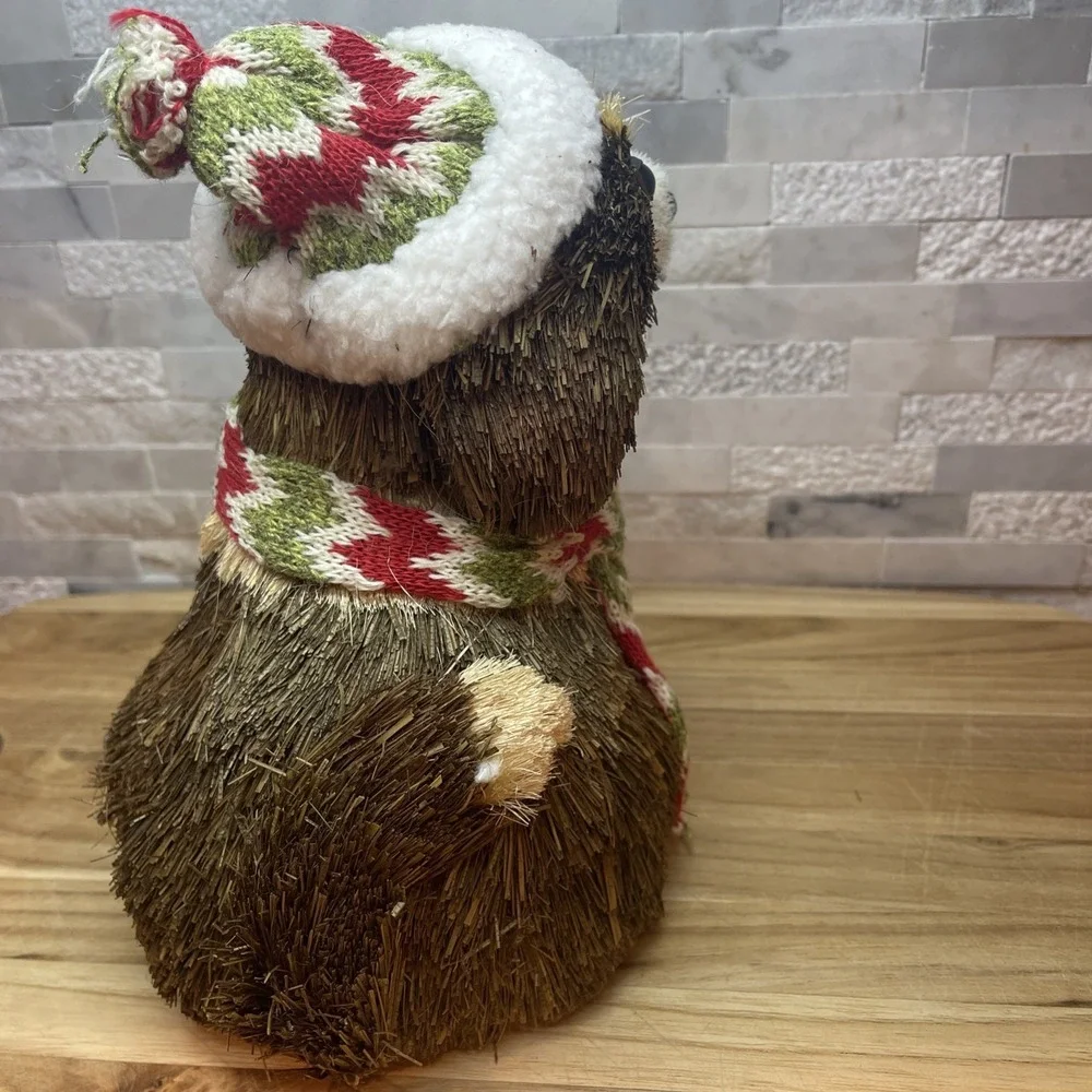 Christmas Sisal Animal Figurines Dog and Fox Holiday Decor Woodland Rustic Set 2